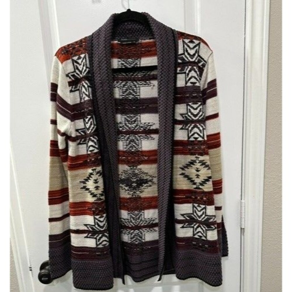 BCBGMaxAzria Women's XL Aztec Southwestern Shawl Collar Open Cardigan Sweater